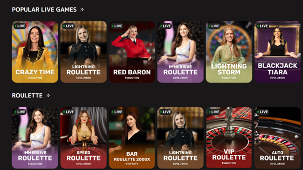 Popular live games at Iris Casino