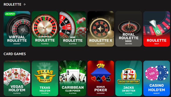 Roulette and card games at Iris Casino